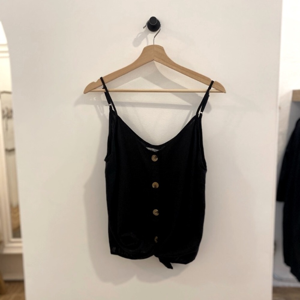 Linen Button Front V Neck Spaghetti Tank